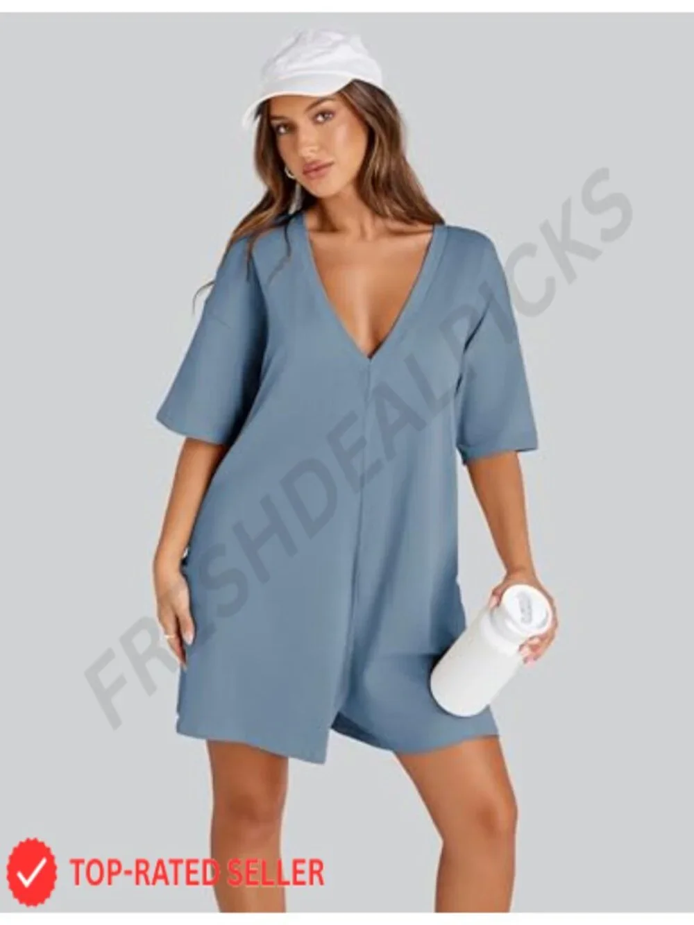 Oversized Hot Shot Tee Romper for Women, Comfy One-Piece with Pockets, Athletic